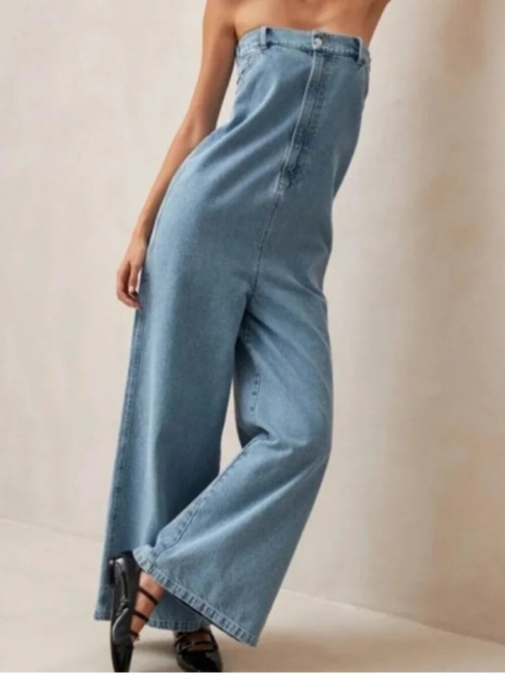 ALOHAS Light Blue Strapless Denim Overalls